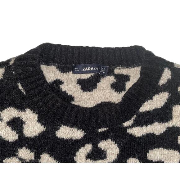 Zara Leopard Print Sweater Beige‎ & Black Oversized Boxy Fit Pullover Size Small - Picture 4 of 11